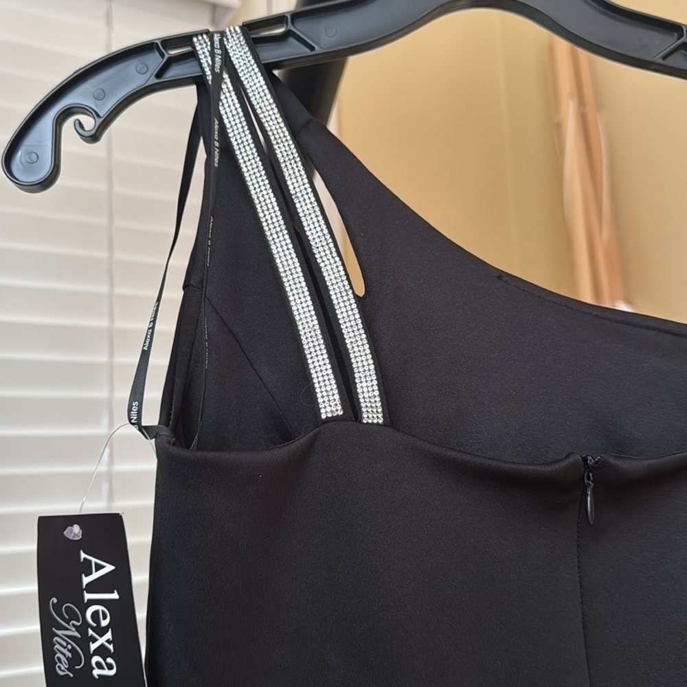 Alexa B Nites Black One Sleeve Jumpsuit Diamond Straps - Picture 3 of 4